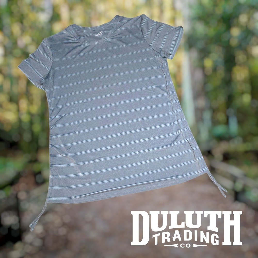 Duluth Womens Armachillo Striped Side Cinch Short Sleeve T-Shirt Blue S‎